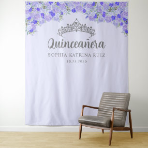 Tapete De Parede Púrpura Prata Floral Quinceanera Fotografia Fundo
