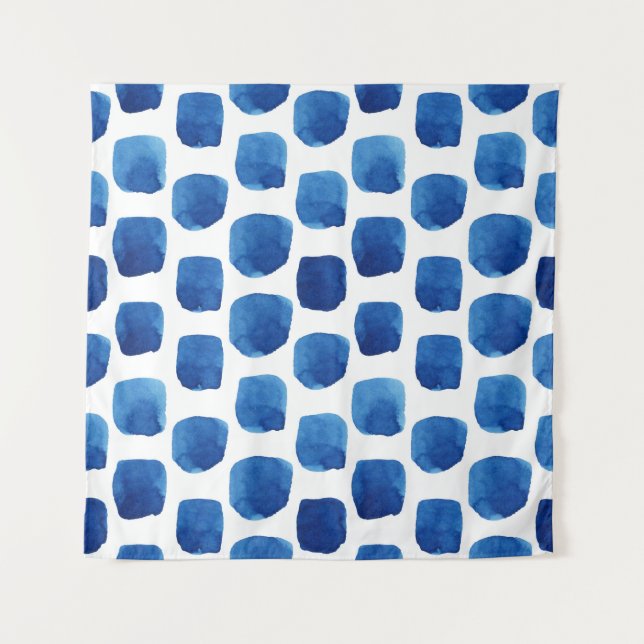 Tapete De Parede Quadrados azuis, padrão uniforme de aquarela. (Frente)