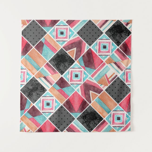 Tapete De Parede Quadrados geométricos, retalhos de aquarela (Frente)