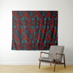 Tapete De Parede Quadriculados riscados cor vermelho e azul claro.