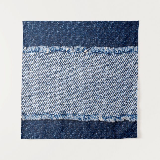 Tapete De Parede Quadro de jeans azuis com borda denim. (Frente)