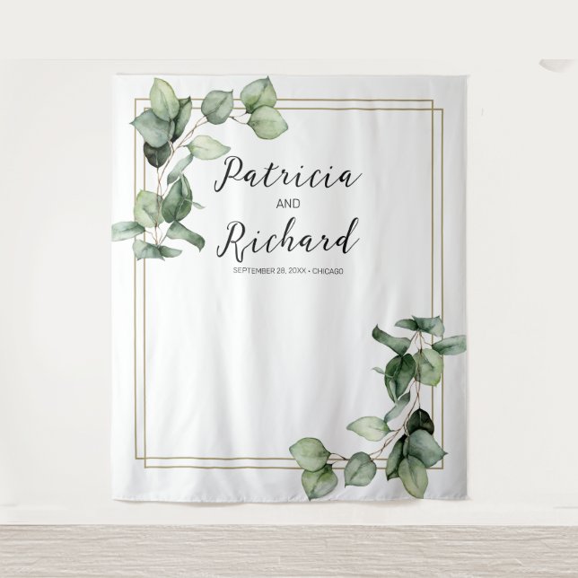 Tapete De Parede Quadro Dourado Verde Eucalyptus - Plano de Casamen (Frente)