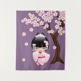 Tapete De Parede Quimono Rosa Boneca Kawaii Kokeshi em Roxo