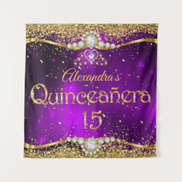Tapete De Parede Quinceanera 15 Birthday Roxo Dourado Confetti
