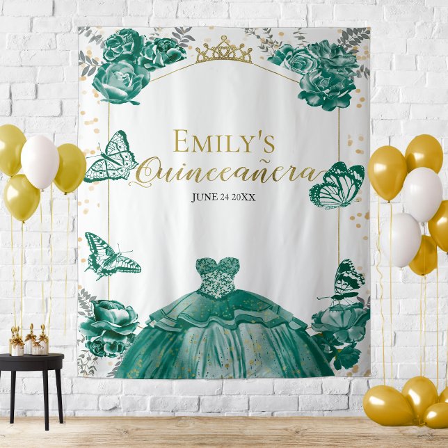 Tapete De Parede Quinceanera Backdrop Emerald Green Dress Floral (Criador carregado)