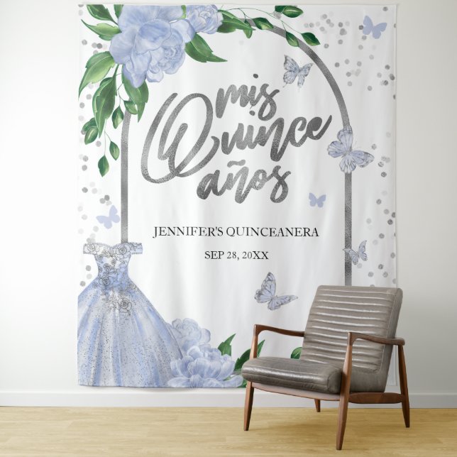 Tapete De Parede Quinceanera Butterflys Dusty Blue Gown (In Situ)