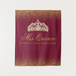 Tapete De Parede Quinceanera com Brilho em Borgonha e Dourado