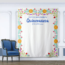 Tapete De Parede Quinceanera Foto Floral Booth Fundo Azul Branco