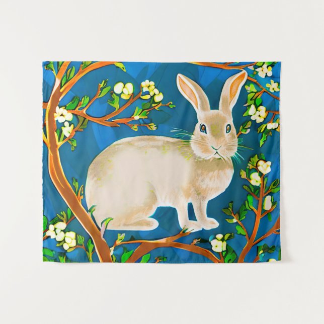 Tapete De Parede Rabbit selvagem e ramificações de flores (Frente (Horizontal))