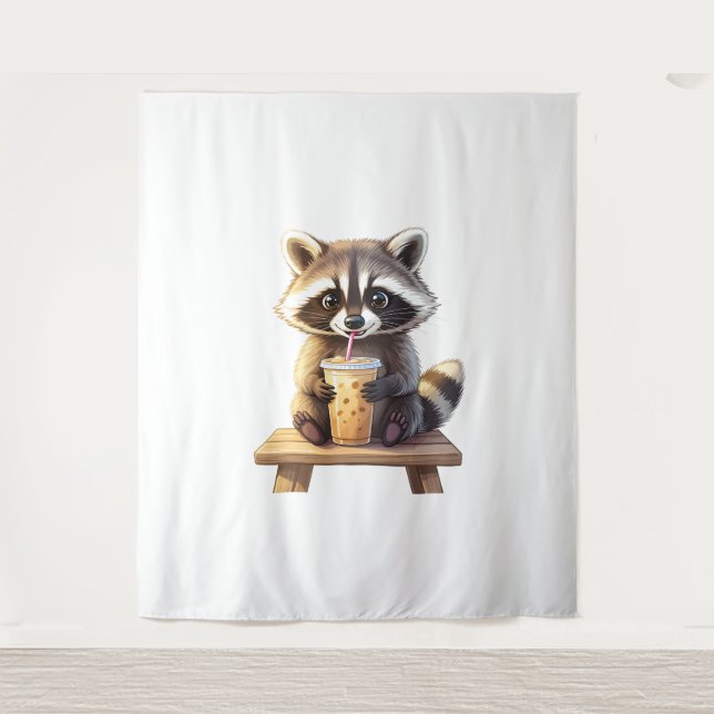 Tapete De Parede Raccoon Drinking Iced Coffee (Frente)