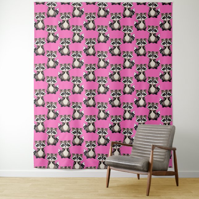 Tapete De Parede Raccoon Pattern Design Pink  (In Situ)