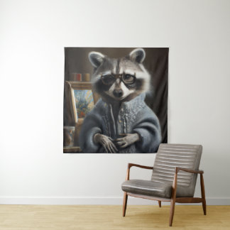 Tapete De Parede Raccoon vestindo um casaco de tricô e óculos engra