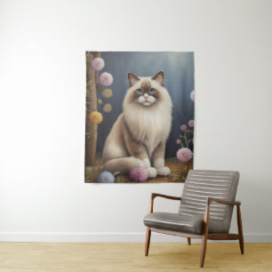 Tapete De Parede Ragdoll Cat no Jardim Fluffy Pet Ilustração