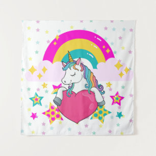 Tapete De Parede Rainbow Unicorn com estrelas
