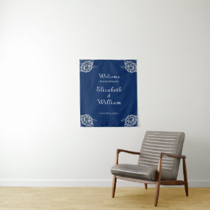 Tapete De Parede Raios Florais Elegantes no Casamento Azul Marinho