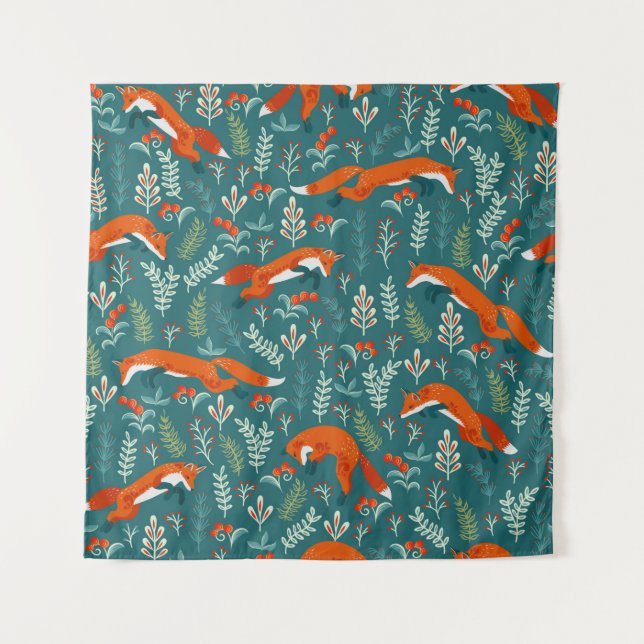 Tapete De Parede Raposas vermelhas salpicadas com ornamentos sem so (Frente)