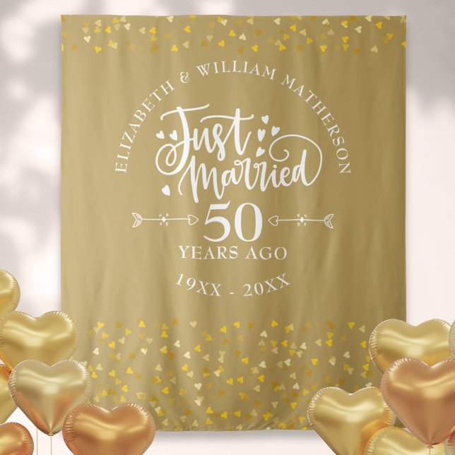 Tapete De Parede Recem casados 50º Aniversário de Casamento Dourado (Just Married 50th Wedding Anniversary Gold Tapestry)