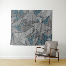 Tapete De Parede recortes triangulares de cinza com peças azuis esc