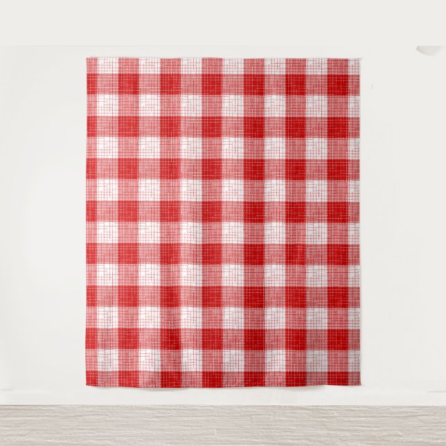 Tapete De Parede Red and White Bold Checkered Plaid Design  (Frente)