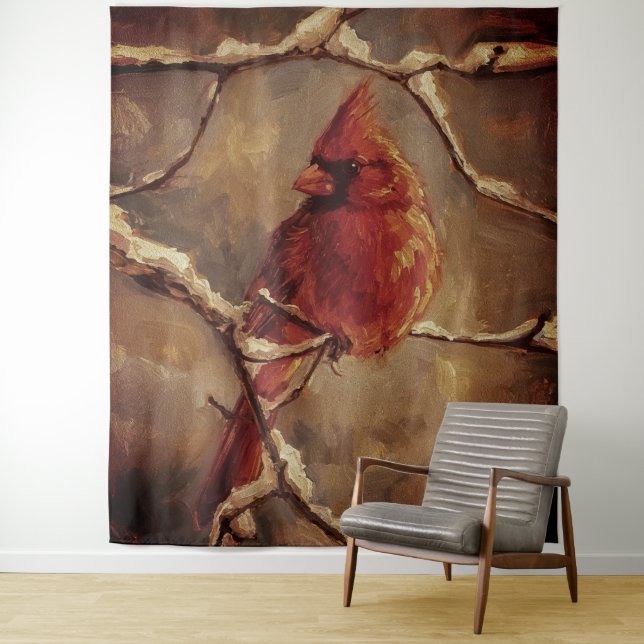 Tapete De Parede Red Cardinal Bird Oil Painting – Winter Branch (In Situ)