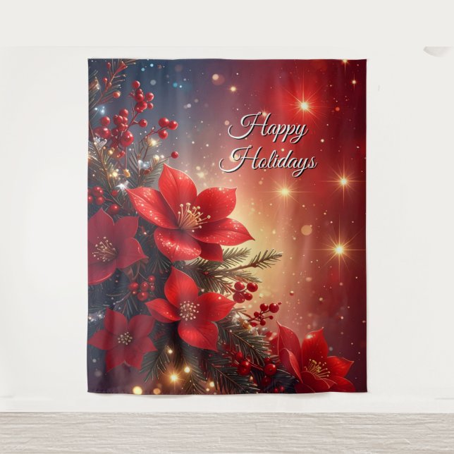 Tapete De Parede Red Floral Holiday Backdrop (Frente)