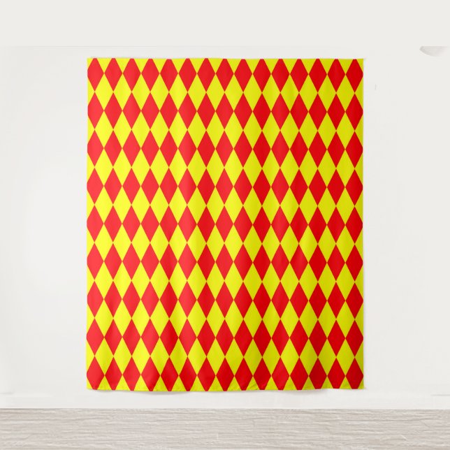 Tapete De Parede Red Yellow Harlequin Checkered Design  (Frente)