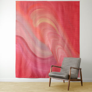 Tapete De Parede Redemoinhos Abstratos Fluídos em Vermelho, Rosa e