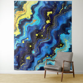 Tapete De Parede Redemoinhos Vibrantes de Azul e Dourado 7