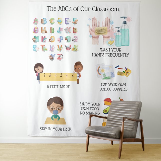 Tapete De Parede Regras de Covid na Sala de Aula de Aprendizado Edu (In Situ)