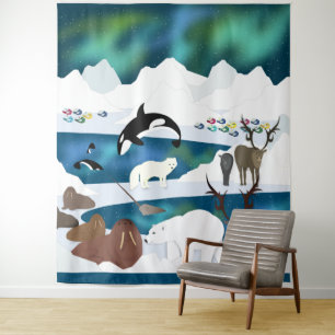 Tapete De Parede Reindeer do Urso Polar Ártico Walrus Orca Narwhal