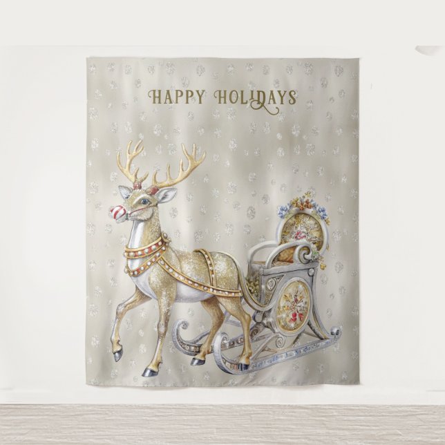 Tapete De Parede Reindeer Sleigh Holiday Backdrop (Frente)