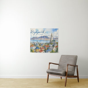 Tapete De Parede Reiquiavique Islândia souvenir aquarela