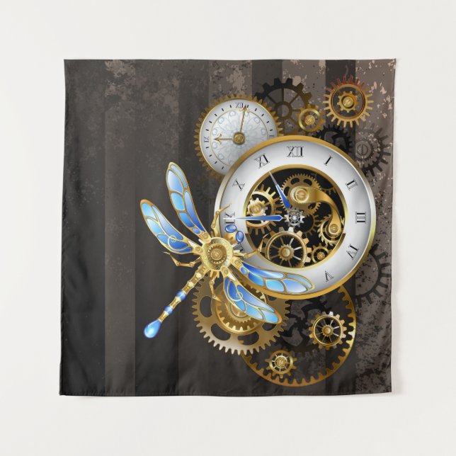 Tapete De Parede Relógio Steampunk com Dragonfly Mecânica (Frente)