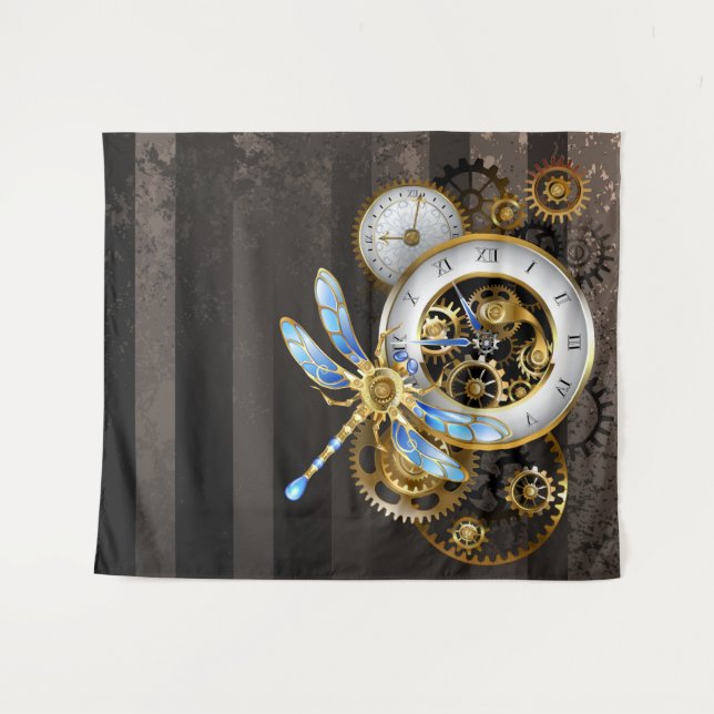 Tapete De Parede Relógio Steampunk com Dragonfly Mecânica (Frente (Horizontal))