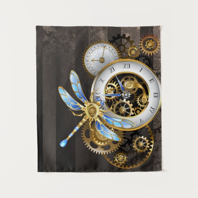 Tapete De Parede Relógio Steampunk com Dragonfly Mecânica (Frente)