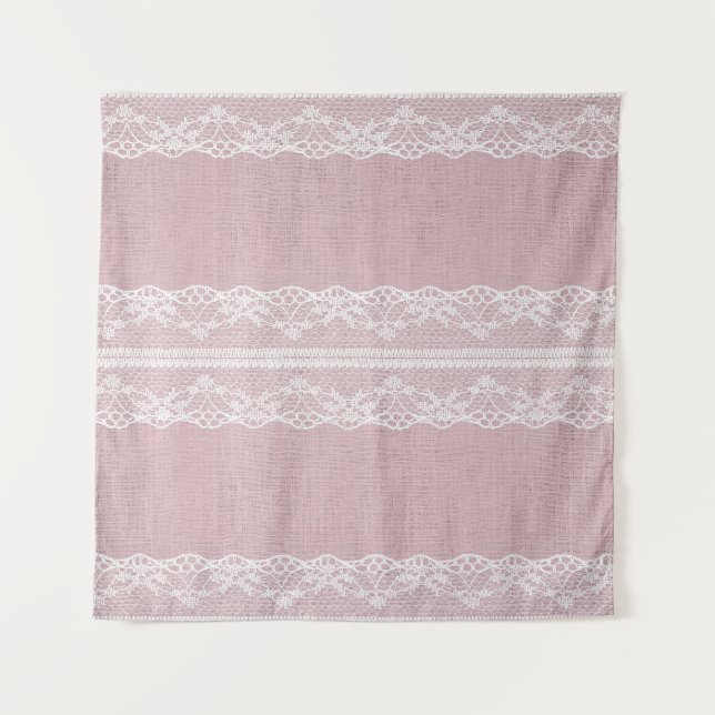 Tapete De Parede Renda Branca em Textura Rosa Pastel (Frente)
