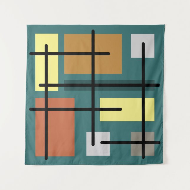 Tapete De Parede Retângulos do meio século quadrados Teal multicolo (Frente)