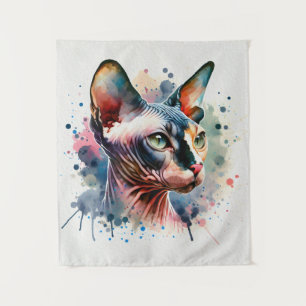 Tapete De Parede Retrato Artístico De Gato Esfingx Por Aquarela