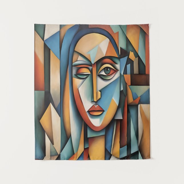 Tapete De Parede Retrato Cubista Vibrante Abstrato Arte Geométrica (Frente)