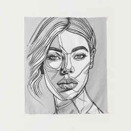 Tapete De Parede Retrato de Arte de Linha Monocromática abstrato