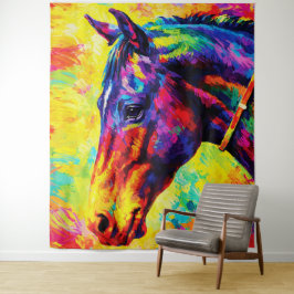Tapete De Parede Retrato de Cavalo Vibrante Impasto Colorido Selvag