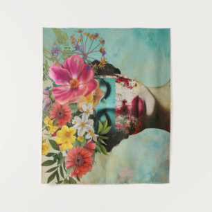 Tapete De Parede Retrato de mulher com flores da moda na cabeça,