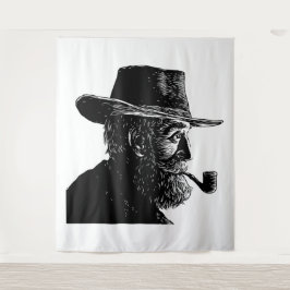 Tapete De Parede Retrato de Ponto e Linha: Velho Sábio Fumando um P