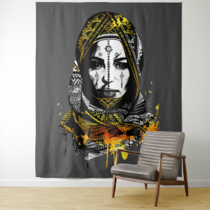 Tapete De Parede Retrato Intricado de Mulher Tribal