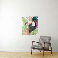 Retrato tucano com folhas tropicais