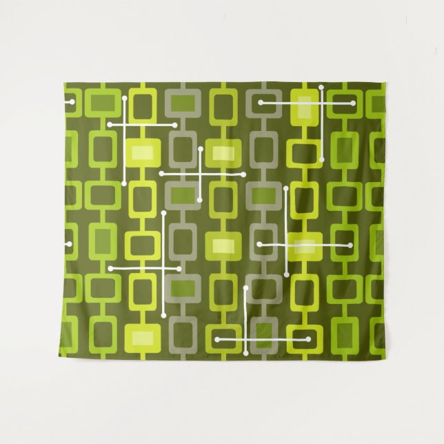 Tapete De Parede Retro 1950s Geometric Pattern Chartreuse (Frente (Horizontal))