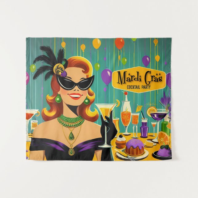 Tapete De Parede Retro 50s Mardi Gras Cocktail Party (Frente (Horizontal))