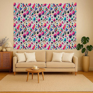Tapete De Parede Retro 90s Memphis Geometric Neon Bold Wall Tapestr