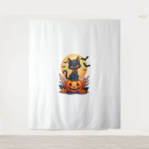 Tapete De Parede Retro Black Cat Pumpkin Halloween Fall Aut