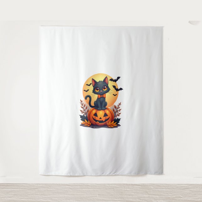 Tapete De Parede Retro Black Cat Pumpkin Halloween Fall Aut (Frente)